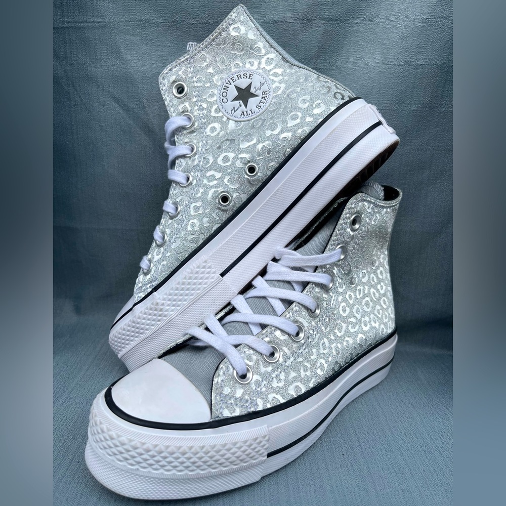 Converse Chuck Taylor AllStar Platform Hi ‘Glitter Leopard Spots’ Silver 572043C